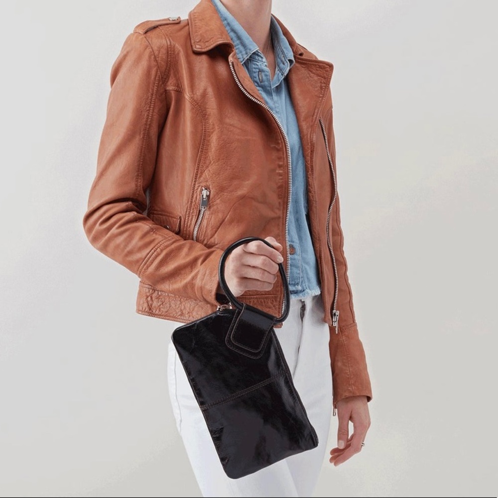 Hobo black leather wristlet clutch